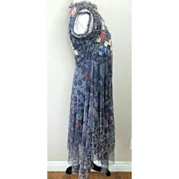 Johnny Was Biya Slip Ruffle Embroidered Mesh Dress - Picture 6 of 8